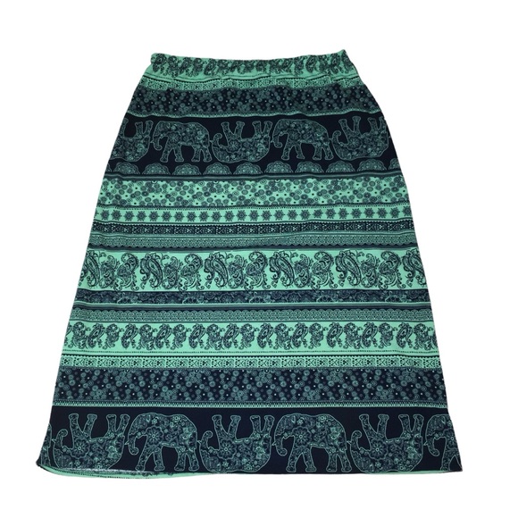 NY Invasion Elephant Floral Paisley Navy Blue Green Long Skirt - Women’s 3X - Picture 5 of 8